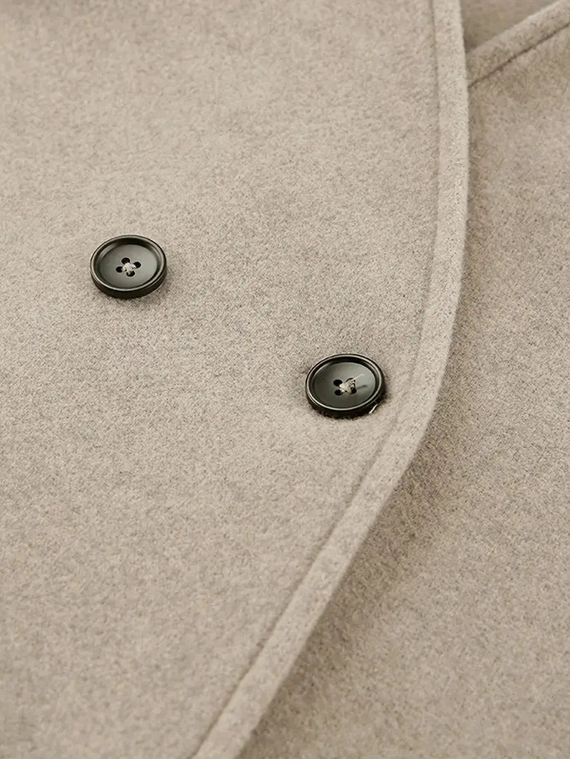 Veste Beige Élégante à Double Rangée pour Femmes – Vintage Col en V,