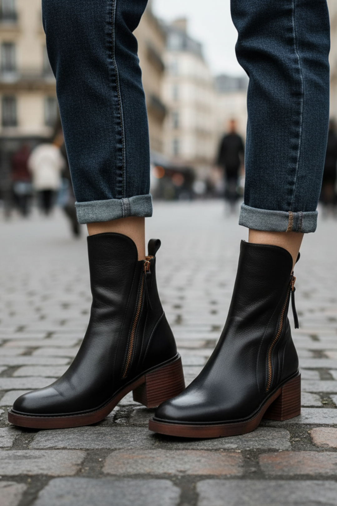 Avora Lyon | Botte en cuir noire avec un talon confortable, élégante et intemporelle