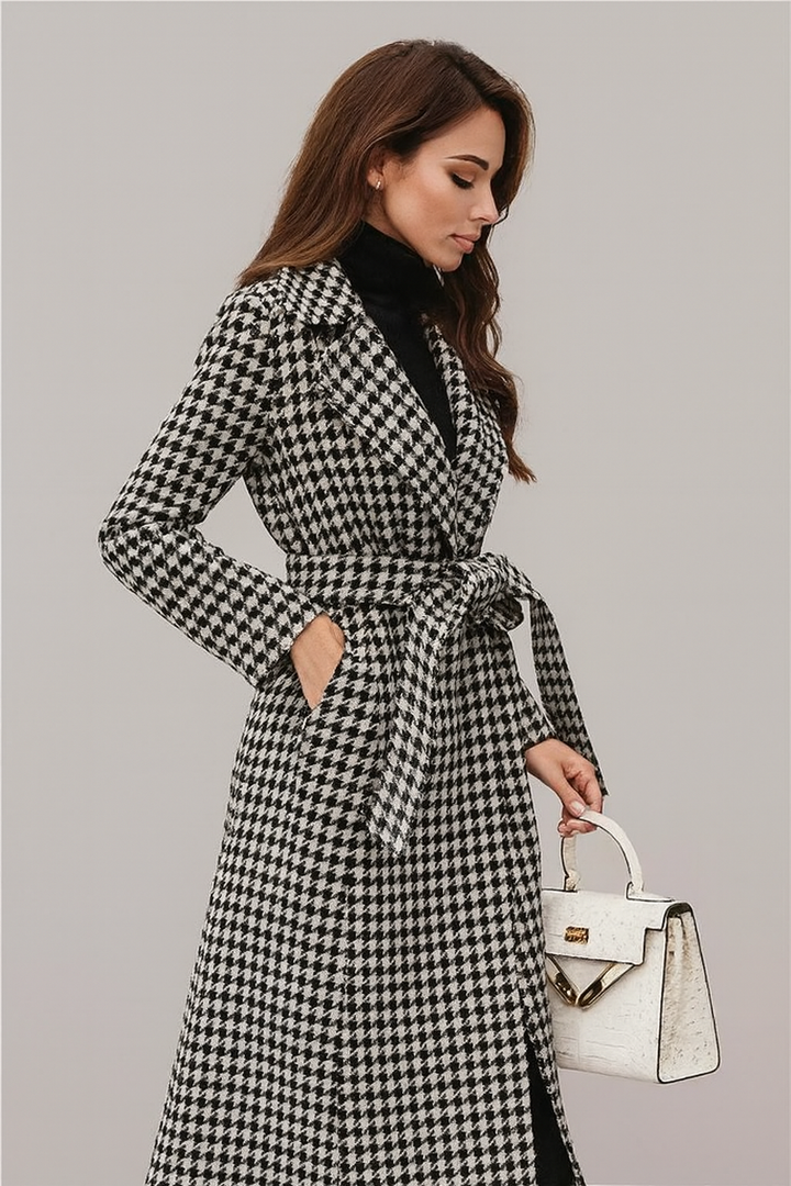 Manteaux longs en laine à carreaux pour femmes