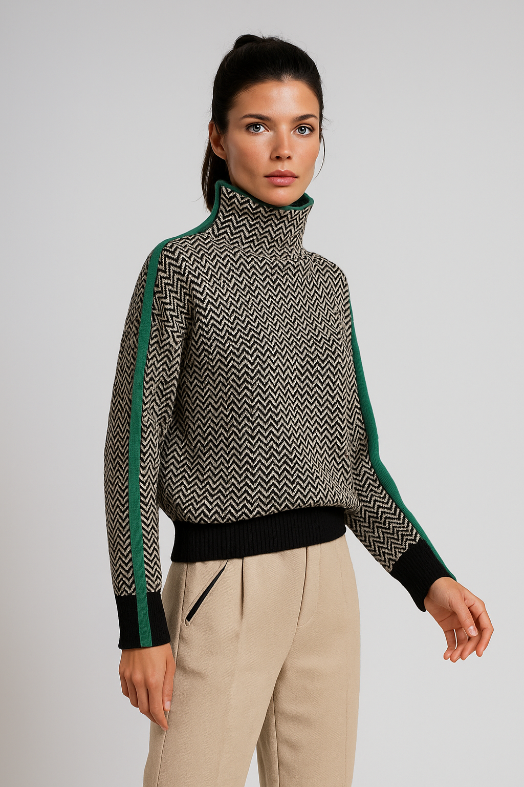 Marieke | Pull col roulé avec des rayures contrastées frappantes