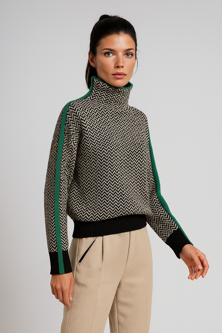 Marieke | Pull col roulé avec des rayures contrastées frappantes