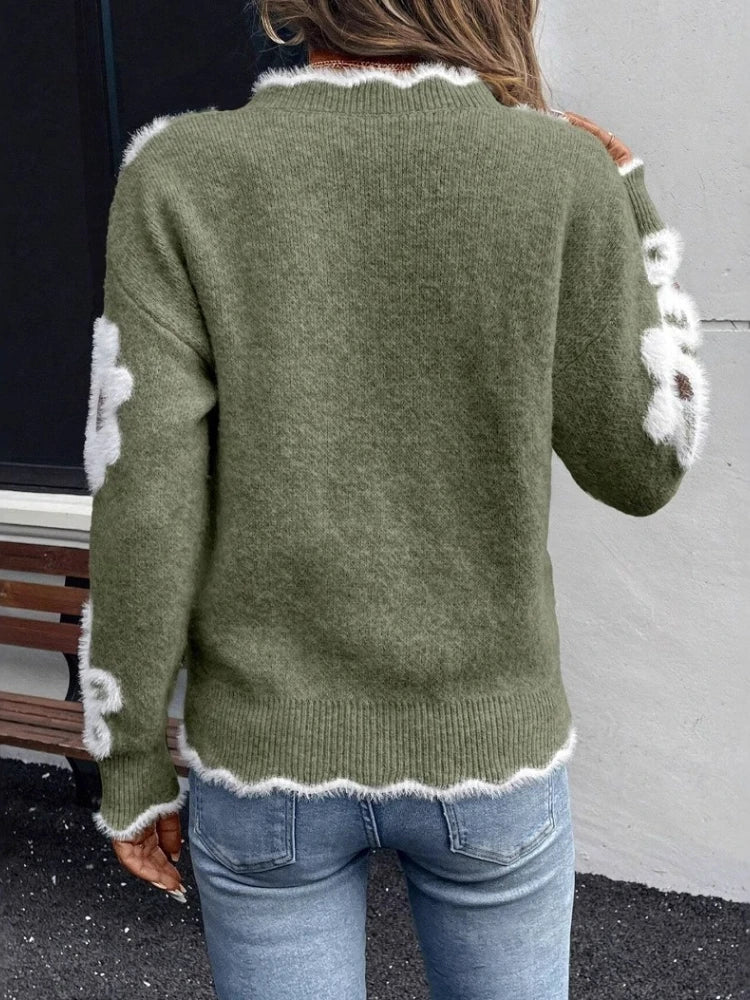 Nouveau dans le pull en tricot pour femmes automne-hiver, col en dentelle, manches longues, haut à la mode.