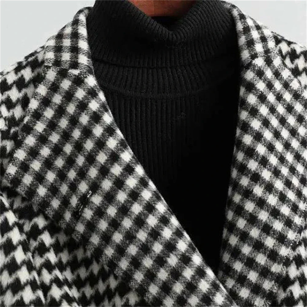 Manteaux longs en laine à carreaux pour femmes