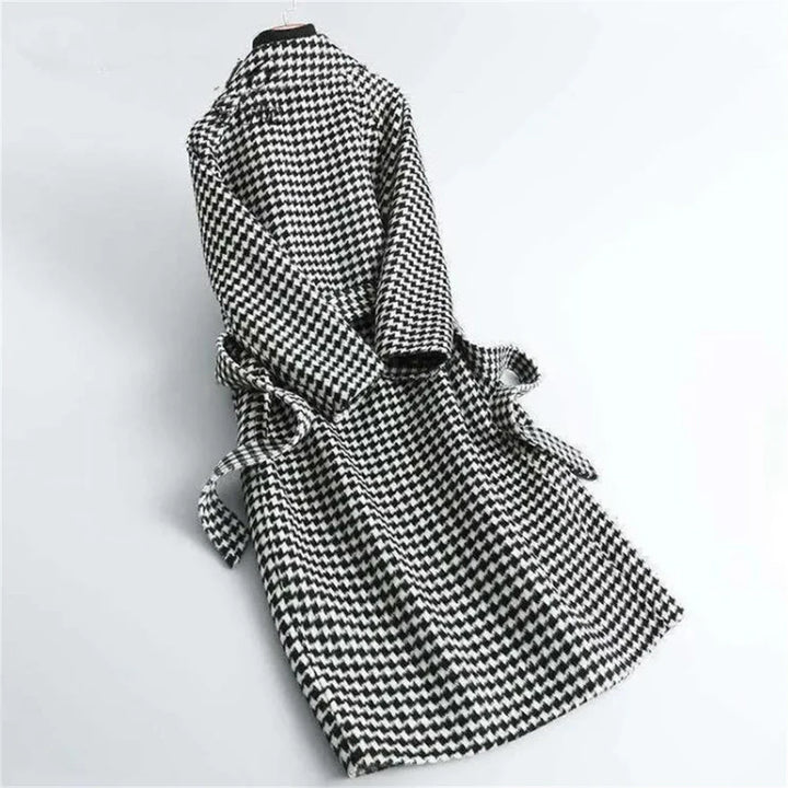 Manteaux longs en laine à carreaux pour femmes