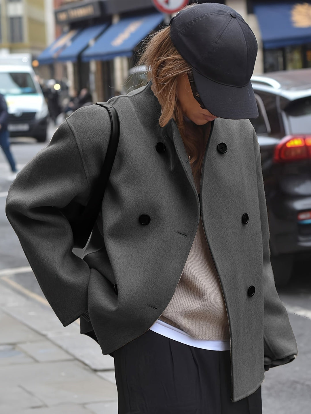 Veste Beige Élégante à Double Rangée pour Femmes – Vintage Col en V,